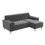 Grey Velvet Small L Shaped Sofa and Footstool Set - Idris