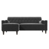 Grey Velvet Left Facing L Shaped Sofa with Matching Footstool - Seats 3 - Idris