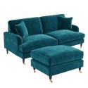 BUN/SOF059/84336 Teal Velvet Sofa and Footstool Set - Payton