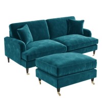 Teal Velvet Sofa and Footstool Set - Payton Teal Velvet Sofa and Footstool Set - Payton