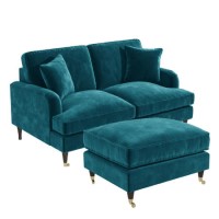 Teal Velvet Sofa and Footstool Set - Payton Teal Velvet Sofa and Footstool Set - Payton
