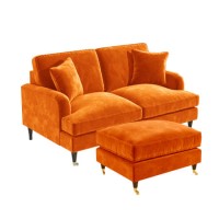 Orange Velvet Sofa and Footstool Set - Payton Orange Velvet Sofa and Footstool Set - Payton