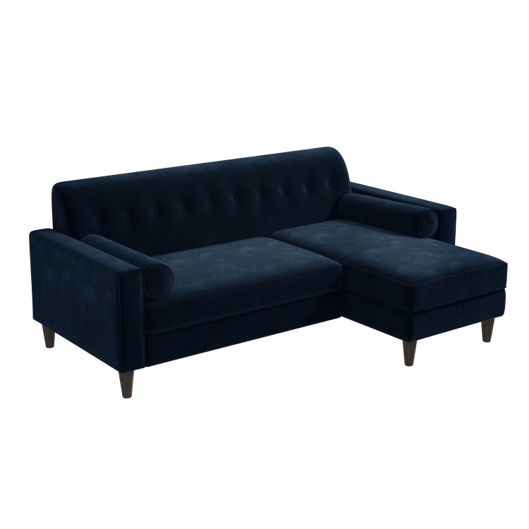 Right Hand Chaise Corner Sofa with Footstool Set in Navy Velvet - Idris