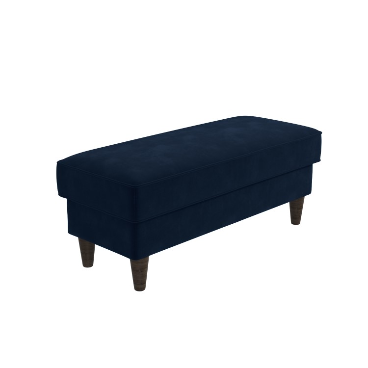 Right Hand Chaise Corner Sofa with Footstool Set in Navy Velvet - Idris