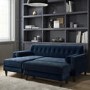 Left Hand Corner Sofa with Footstool Set in Navy Velvet - Idris