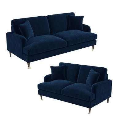 Navy Blue Velvet 3 Seater & 2 Seater Sofa Set - Payton