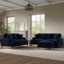 BUN/SOF100/92719 Navy Velvet 2 Sofas and Footstool Set - Payton