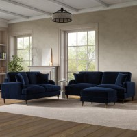 Navy Velvet 2 Sofas and Footstool Set - Payton Navy Velvet 2 Sofas and Footstool Set - Payton
