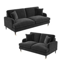 Dark Grey Velvet Sofa Set - Payton Dark Grey Velvet Sofa Set - Payton