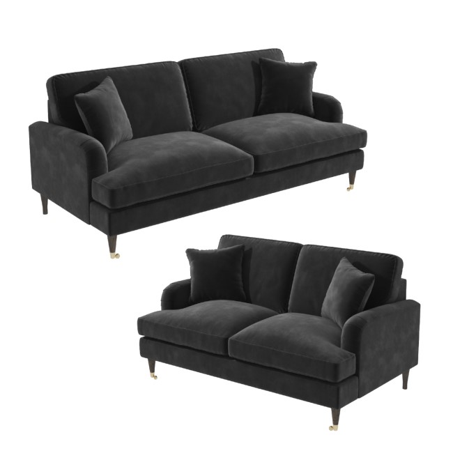 Dark Grey Velvet 3 & 2 Seater Sofa Set - Payton