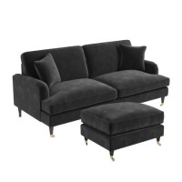 Dark Grey Velvet Sofa and Footstool Set - Payton Dark Grey Velvet Sofa and Footstool Set - Payton