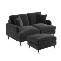 BUN/SOF103/85926 Dark Grey Velvet Sofa and Footstool Set - Payton