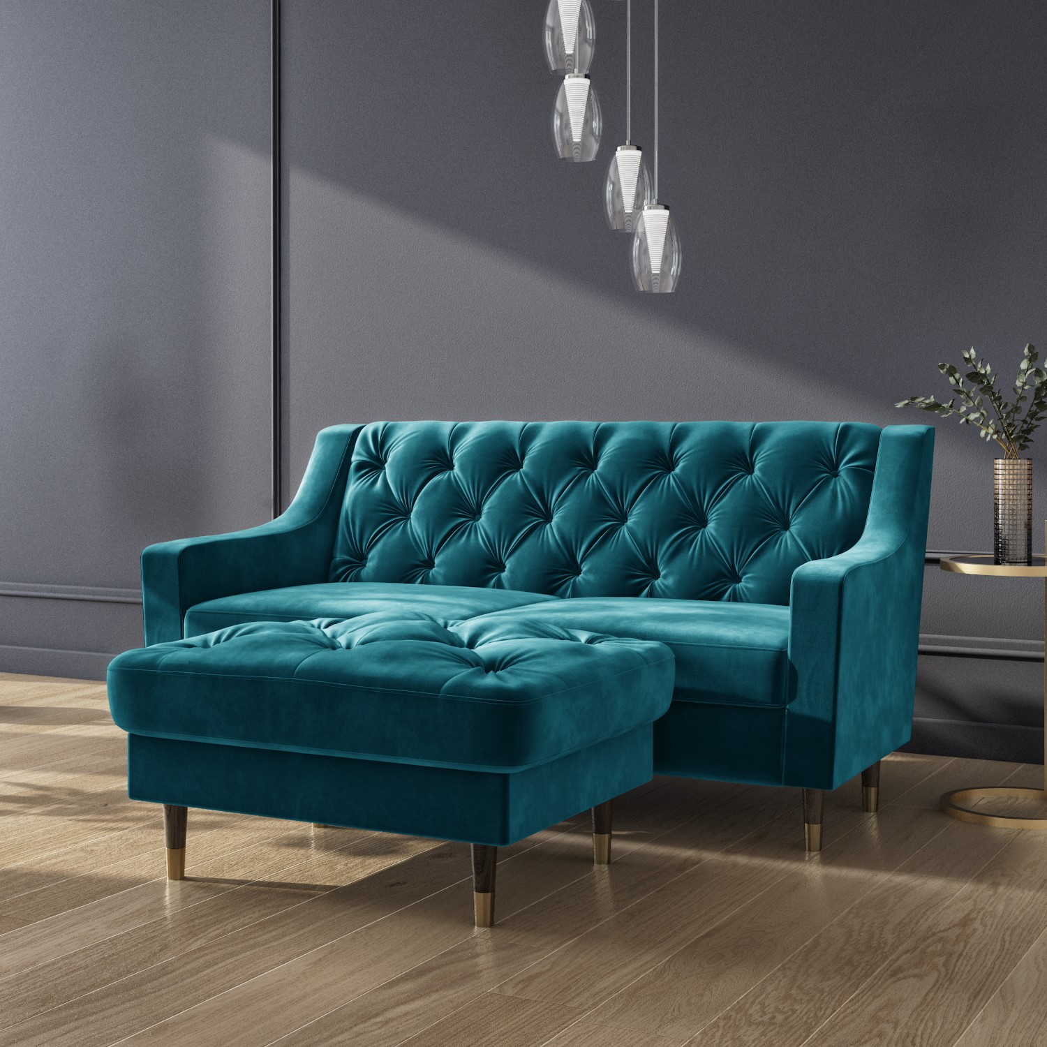 Petrol Blue Sofa and Footstool Cole