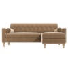 Beige Velvet 3 Seater L Shaped Sofa with Matching Footstool - Right Hand Facing - Idris