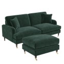 BUN/SOF122/84337 Dark Green Velvet  Sofa and Footstool Set - Payton