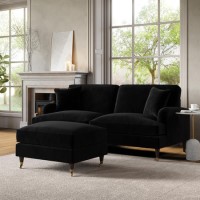 Black Velvet Sofa and Footstool Set - Payton Black Velvet Sofa and Footstool Set - Payton