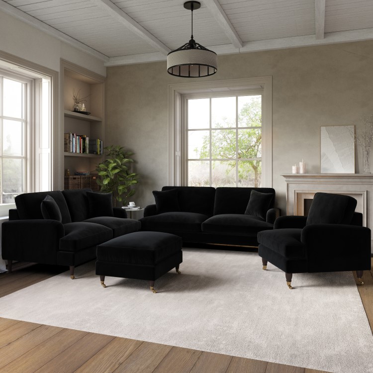 Black Velvet 3 Piece Sofa Set - Payton