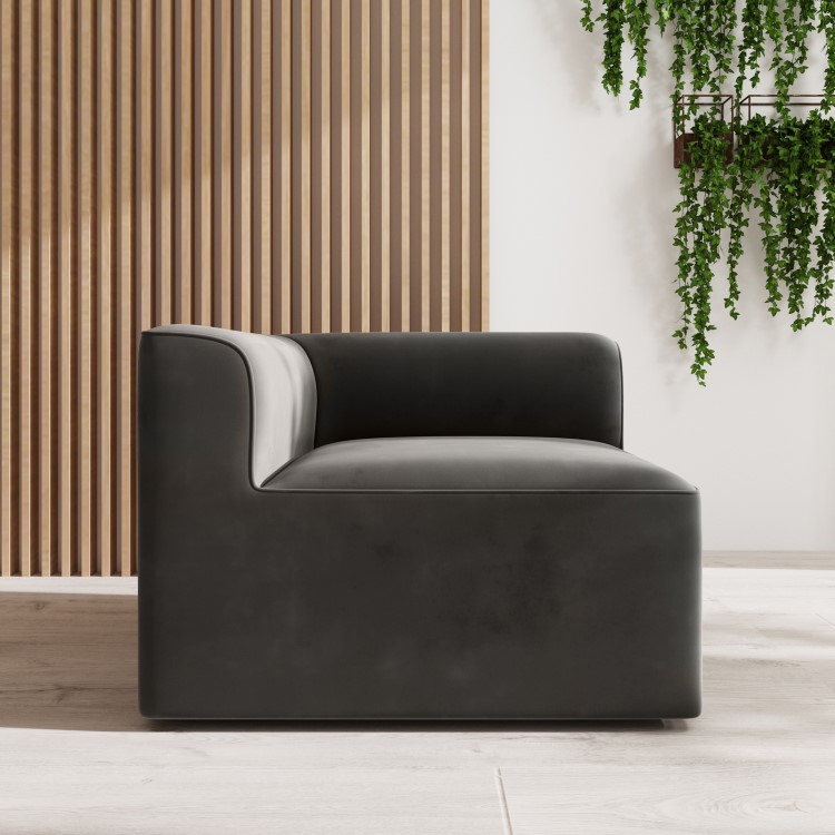 Grey Velvet 4 Seater U Shaped Modular Sofa - Hendrix