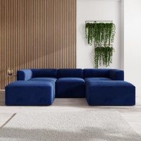 Navy Blue Velvet 4 Seater U Shaped Modular Sofa - Hendrix
