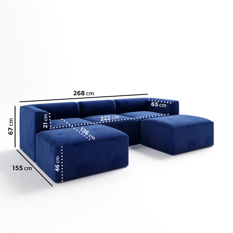 Navy Blue Velvet 4 Seater U Shaped Modular Sofa - Hendrix