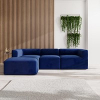 Navy Blue Velvet 4 Seater Left Hand Facing L Shaped Modular Sofa - Hendrix