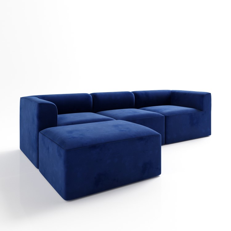 Navy Blue Velvet 4 Seater Left Hand Facing L Shaped Modular Sofa - Hendrix