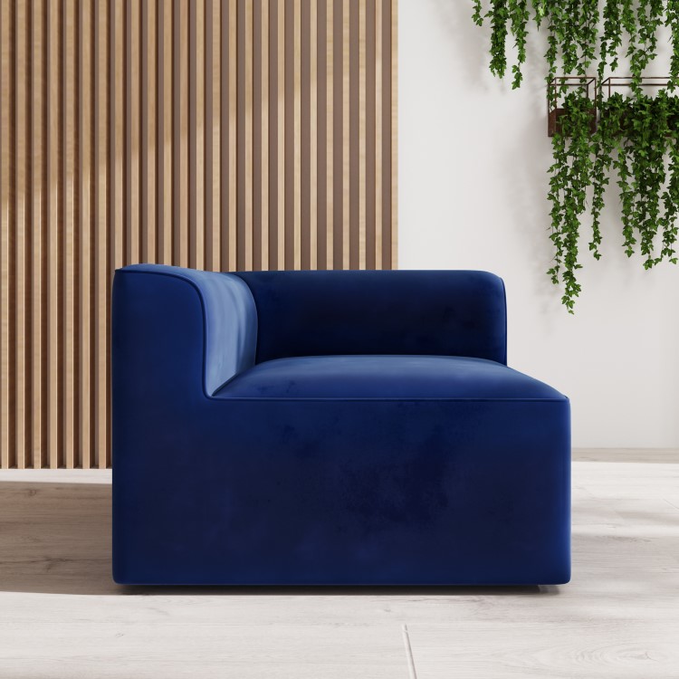 Navy Blue Velvet 4 Seater Left Hand Facing L Shaped Modular Sofa - Hendrix