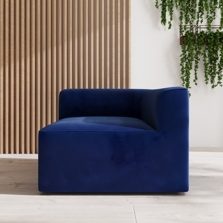 Navy Blue Velvet 4 Seater Left Hand Facing L Shaped Modular Sofa - Hendrix