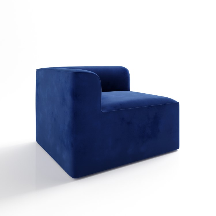 Navy Blue Velvet 4 Seater Left Hand Facing L Shaped Modular Sofa - Hendrix