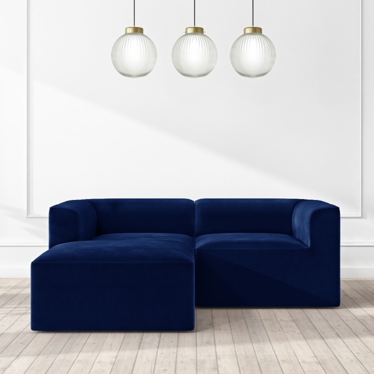 3 Seater Left Hand Facing L Shaped Modular Sofa in Navy Blue Velvet - Hendrix