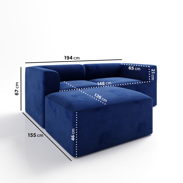 3 Seater Left Hand Facing L Shaped Modular Sofa in Navy Blue Velvet - Hendrix