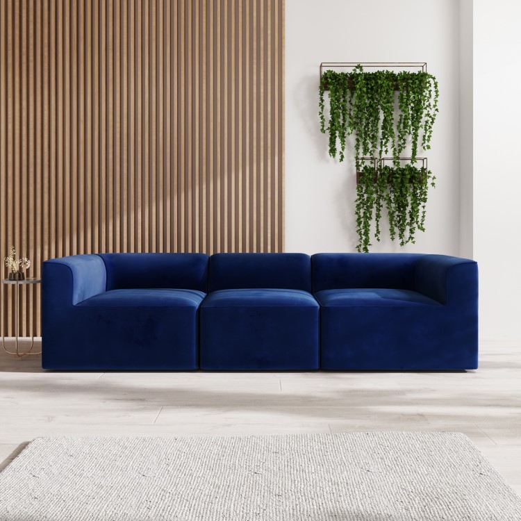 Navy Blue Velvet 4 Seater Modular Sofa - Hendrix