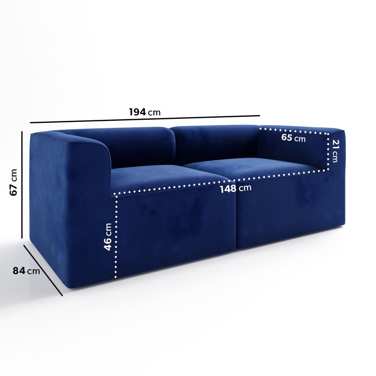 Navy Blue Velvet 3 Seater Modular Sofa - Hendrix