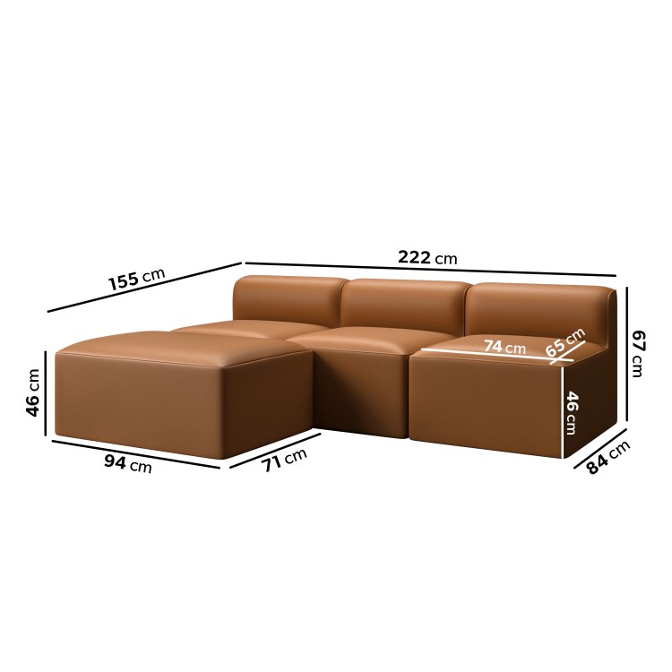 Tan Faux Leather Corner Sofa - Seats 3 - Hendrix