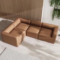 4 Seater Left Hand Facing Corner Modular Sofa in Tan Faux Leather - Hendrix