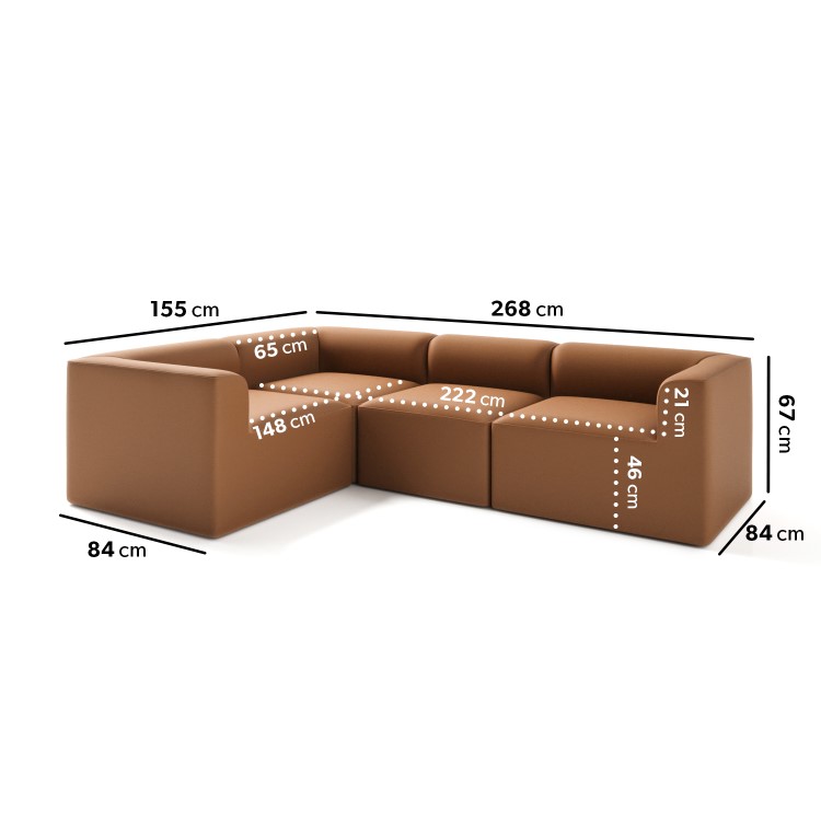 4 Seater Left Hand Facing Corner Modular Sofa in Tan Faux Leather - Hendrix