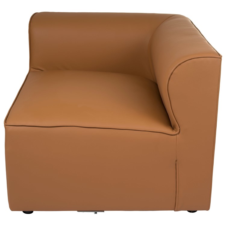 4 Seater Left Hand Facing Corner Modular Sofa in Tan Faux Leather - Hendrix