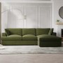 Olive Velvet Corner Right Hand Facing Sofa and Footstool Set - August