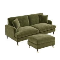 Olive Velvet Sofa and Footstool Set - Payton Olive Velvet Sofa and Footstool Set - Payton