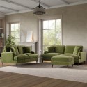 BUN/SOF162/90426 Olive Green Velvet 2 Sofas and Footstool - Payton