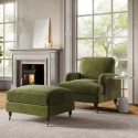 BUN/SOF165/85504 Olive Velvet Armchair and Footstool - Payton