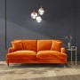 Orange Velvet 3 Seater Sofa and Footstool Set - Payton