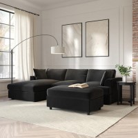 Left Hand Chaise Corner Sofa and Footstool Set in Grey Velvet - August Left Hand Chaise Corner Sofa and Footstool Set in Grey Velvet - August
