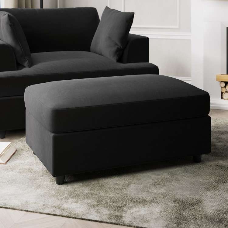 Left Hand Chaise Corner Sofa and Footstool Set in Grey Velvet - August
