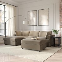 Left Hand Chaise Corner Sofa and Footstool Set in Mink Velvet - August