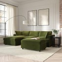 BUN/SOF178/91041 Left Hand Chaise Corner Sofa and Footstool Set in Green Velvet - August