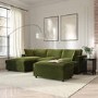 Left Hand Chaise Corner Sofa and Footstool Set in Green Velvet - August
