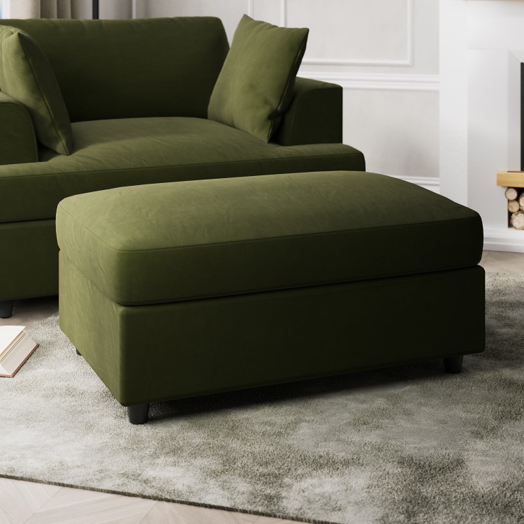 Left Hand Chaise Corner Sofa and Footstool Set in Green Velvet - August