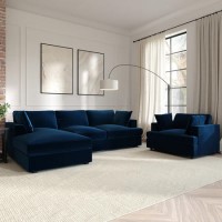 Left Hand Corner Sofa and Love Seat Set in Navy Velvet - August Left Hand Corner Sofa and Love Seat Set in Navy Velvet - August