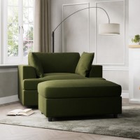 Olive Green Velvet Love Seat and Footstool set - August Olive Green Velvet Love Seat and Footstool set - August